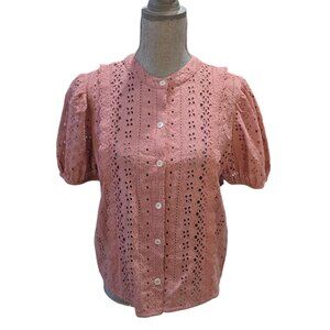 Industry Women's Ash Rose Button Front Short Sleeve Top Medium